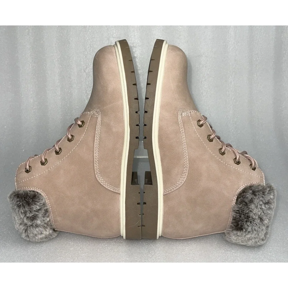 Thereabouts London Hiking Combat Boots Pink w/ Fur Lace Up Big Girls Size 5‎ NEW